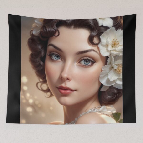Item preview, Romantic Portrait of a Woman with White Flowers – Ethereal Figurative Art Print designed and sold by ccitypictures.