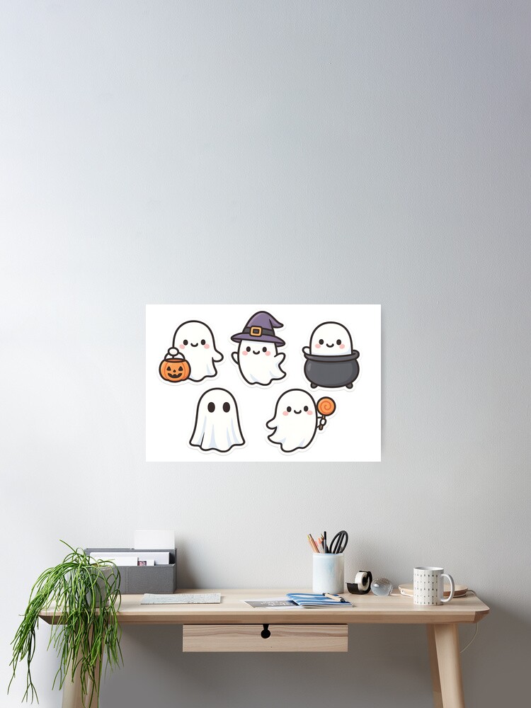 Cute Halloween Ghost Sticker Set Poster