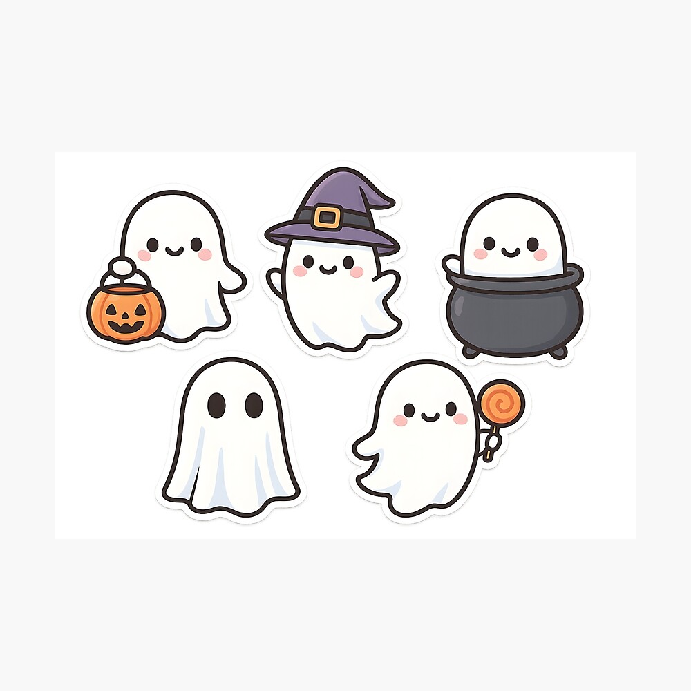 Cute Halloween Ghost Sticker Set Poster