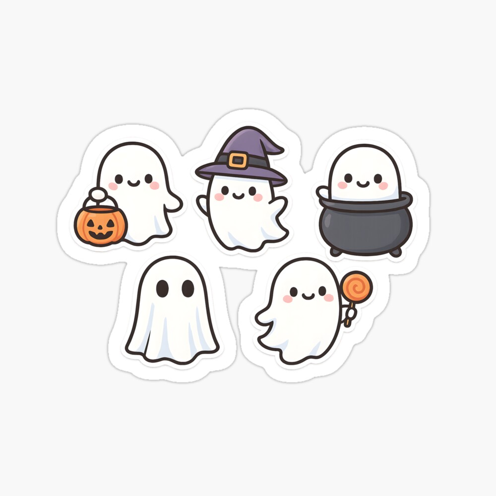 Cute Halloween Ghost Sticker Set Poster