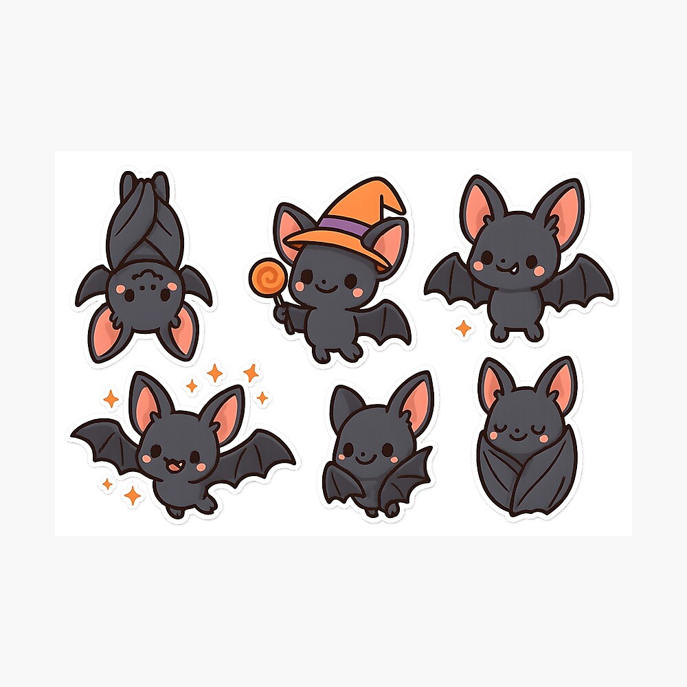 Cute Halloween Bat Sticker Set Poster