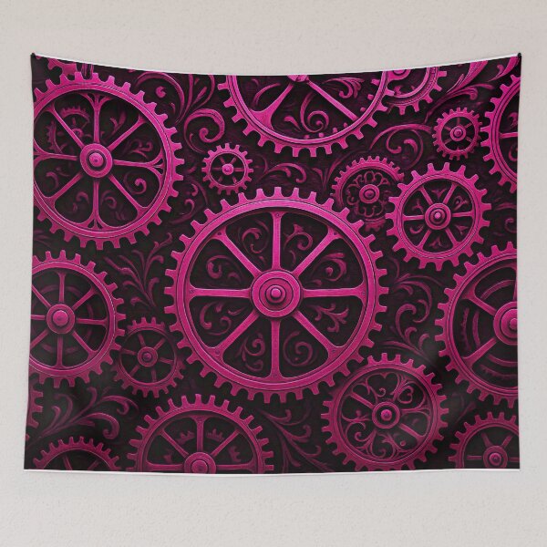 Item preview, Steampunk Hot Pink Gear Mechanism Pattern designed and sold by SassyArtistry.