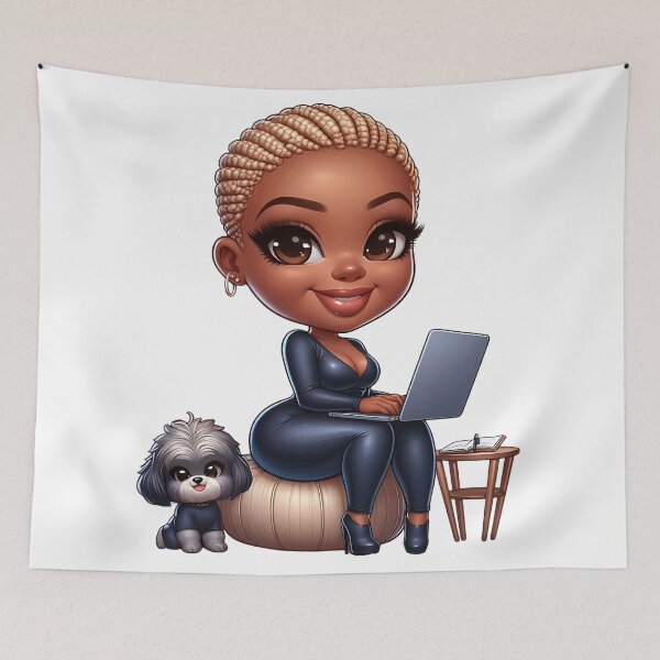 Item preview, Afro Hair Girl Working on Computer designed and sold by Lulunza.
