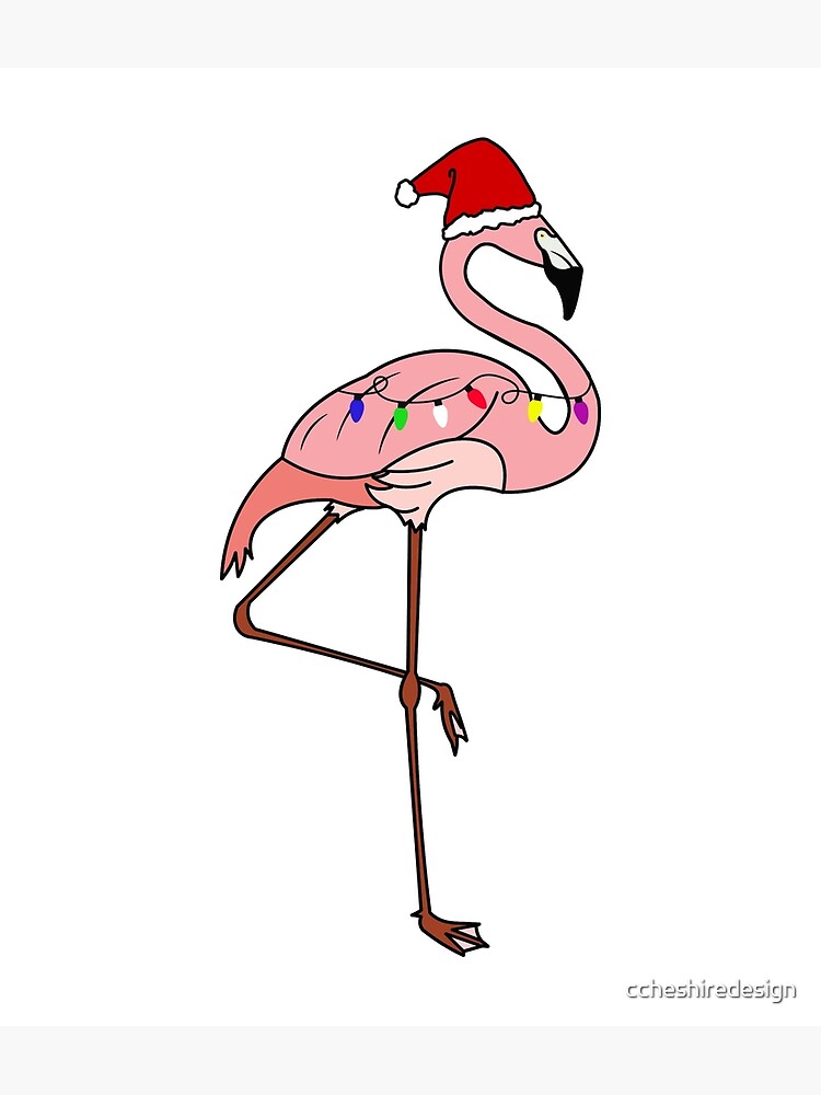 "Tropical Christmas Lights Santa Pink Flamingo" Poster by