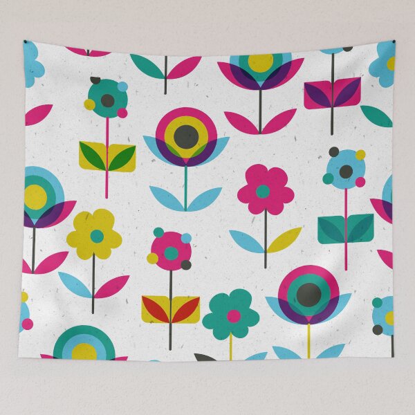 Item preview, Retro Flowers with Stems and Leaves Pattern designed and sold by Farissa Designs.