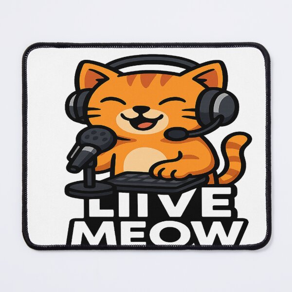 Item preview, Funny Streamer Cat – Cute Cartoon Cat with Headset, Microphone and "Live Meow" designed and sold by MeowLaugh.