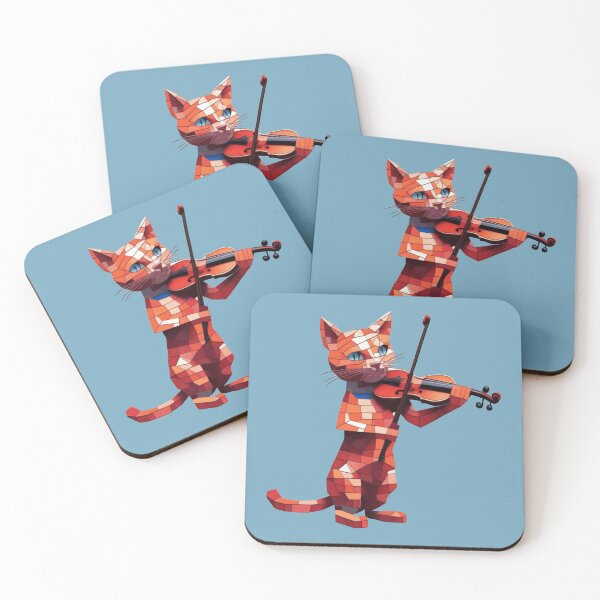 Item preview, cat playing violin geometric mosaic designed and sold by designmari.