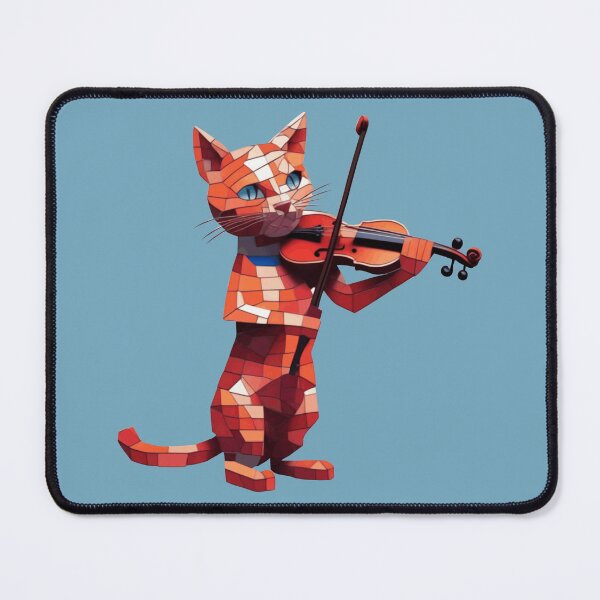 Item preview, cat playing violin geometric mosaic designed and sold by designmari.