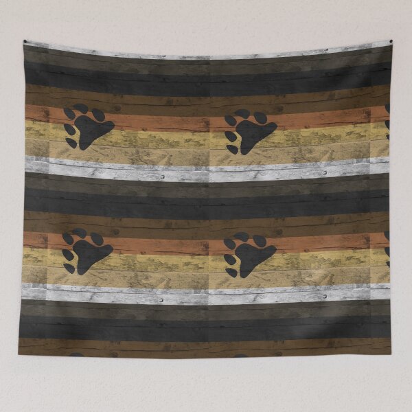 Aperçu de l'œuvre Drapeau de la fierté de la Confrérie de l'ours brun, grain de bois vieilli créée et vendue par TackyTime.