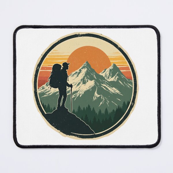Item preview, Hiking Badge Vintage Retro Sunset | Mountain Explorer Silhouette Backpacker Adventure Logo Design designed and sold by VividByAmani.