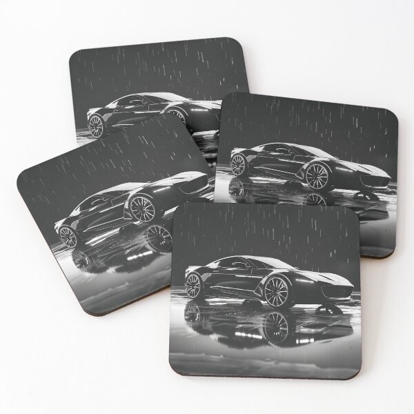 Item preview, Black and White Sports Car in Rain Poster Art designed and sold by ArgentoArt.