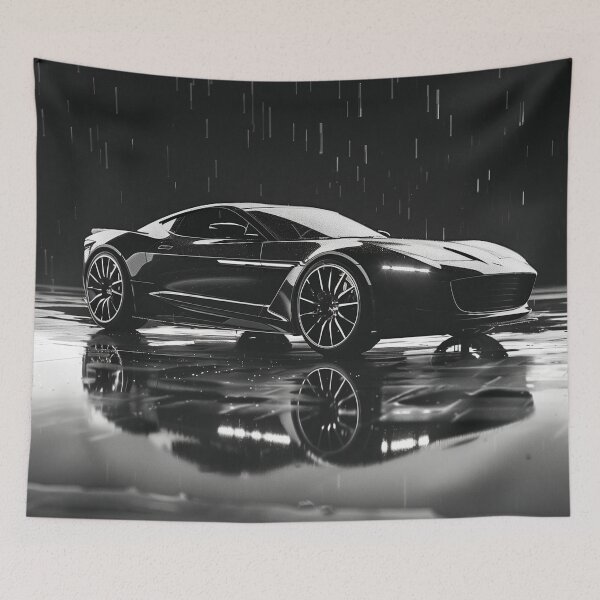 Item preview, Black and White Sports Car in Rain Poster Art designed and sold by ArgentoArt.