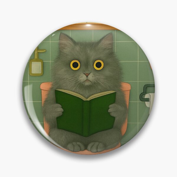 Item preview, Fluffy Grey Cat Reading | Bathroom Cats designed and sold by Whimsical Cat Designs.