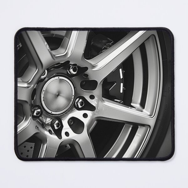 Item preview, Black and White Car Wheel & Brake Rotor Close-Up designed and sold by ArgentoArt.