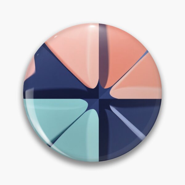 Artikelvorschau, Mid-Century Modern Geometrische Abstrakte Wandkunst – Glänzendes Chrom Starburst in Marineblau, Pfirsich und Blaugrün entworfen und verkauft von Harmonic_Layers.