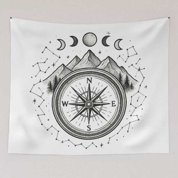 Item preview, Celestial Compass and Mountain Landscape Illustration designed and sold by optimusprime39.