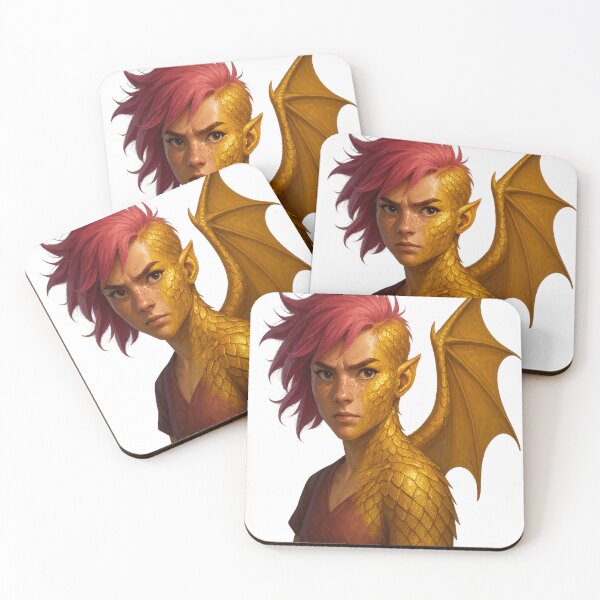 Item preview, Nimona Inspired Dragon Transformation Portrait – Pink Hair, Gold Scales & Fantasy Wing Art designed and sold by Trendiihub.