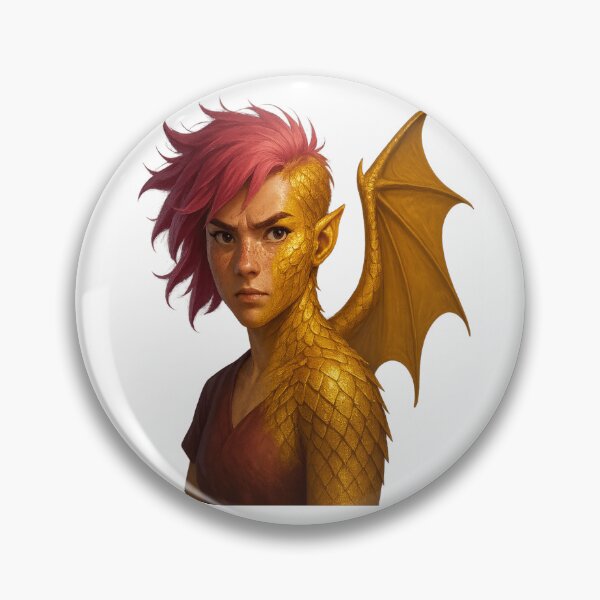 Item preview, Nimona Inspired Dragon Transformation Portrait – Pink Hair, Gold Scales & Fantasy Wing Art designed and sold by Trendiihub.