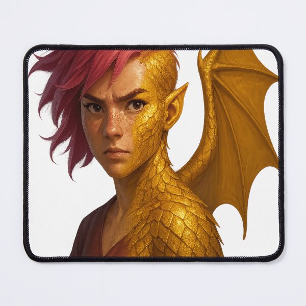 Item preview, Nimona Inspired Dragon Transformation Portrait – Pink Hair, Gold Scales & Fantasy Wing Art designed and sold by Trendiihub.