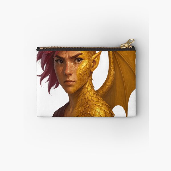 Item preview, Nimona Inspired Dragon Transformation Portrait – Pink Hair, Gold Scales & Fantasy Wing Art designed and sold by Trendiihub.