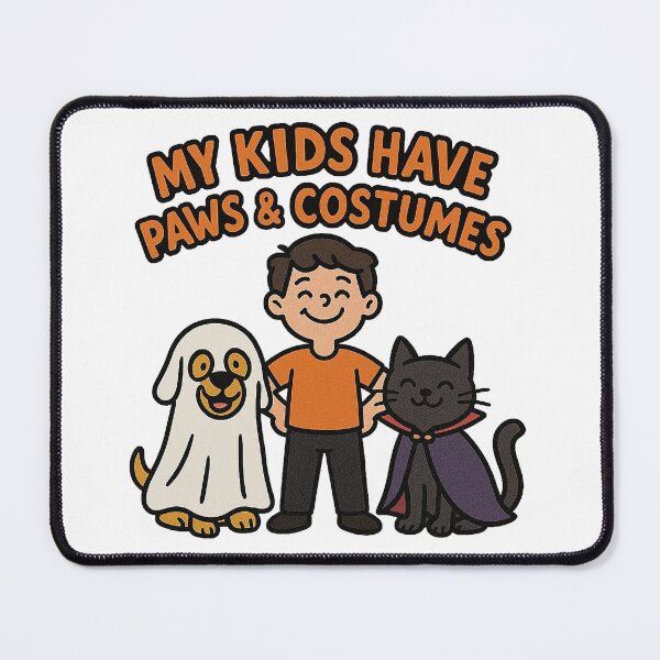 Item preview, Funny Halloween Shirts – Man and Pets My Kids Have Paws & Costume designed and sold by artbibun.