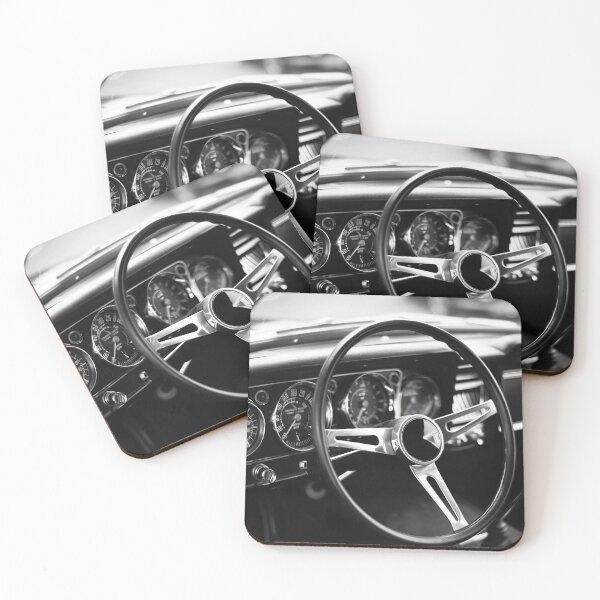 Item preview, Black and White Classic Car Interior – Steering Wheel & Gauges Photo Art Print designed and sold by ArgentoArt.