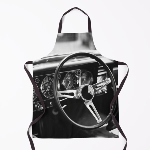 Item preview, Black and White Classic Car Interior – Steering Wheel & Gauges Photo Art Print designed and sold by ArgentoArt.