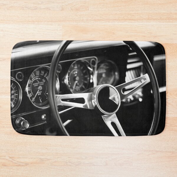 Item preview, Black and White Classic Car Interior – Steering Wheel & Gauges Photo Art Print designed and sold by ArgentoArt.