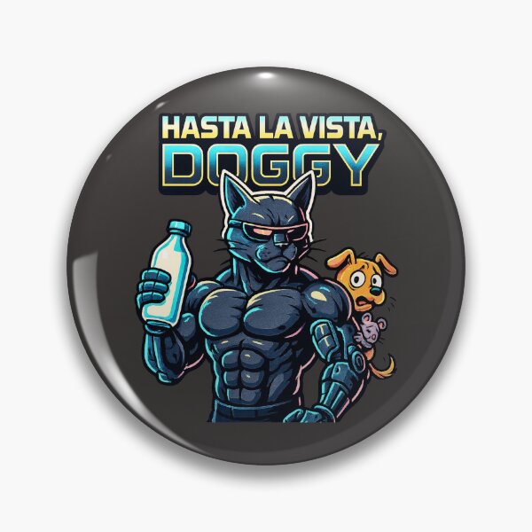 Item preview, Muscular Cyborg Cat | Hasta the Vista Doggy Funny Illustration designed and sold by All Creative Designer.