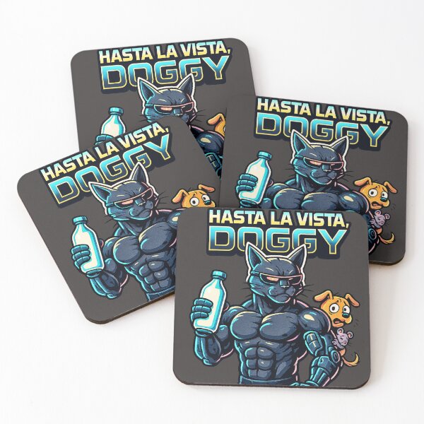 Item preview, Muscular Cyborg Cat | Hasta the Vista Doggy Funny Illustration designed and sold by All Creative Designer.