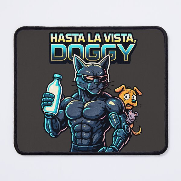 Item preview, Muscular Cyborg Cat | Hasta the Vista Doggy Funny Illustration designed and sold by All Creative Designer.