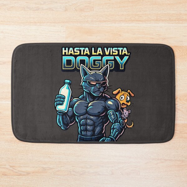 Item preview, Muscular Cyborg Cat | Hasta the Vista Doggy Funny Illustration designed and sold by All Creative Designer.