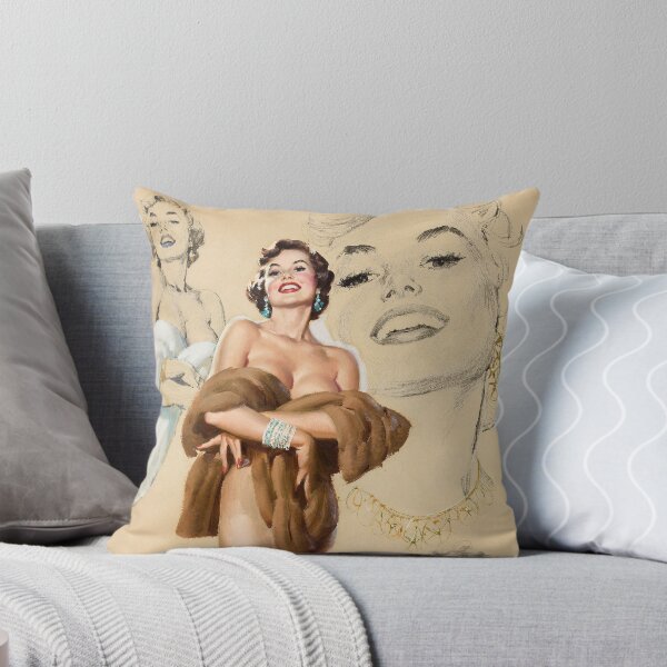 Item preview, Wrapped in Fur Pin-Up with Sketch Background Art by Al Buell - Beautiful Art - Classic Illustration Retro Pin-Up Model  designed and sold by centuryretromedia.