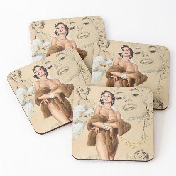 Item preview, Wrapped in Fur Pin-Up with Sketch Background Art by Al Buell - Beautiful Art - Classic Illustration Retro Pin-Up Model  designed and sold by centuryretromedia.