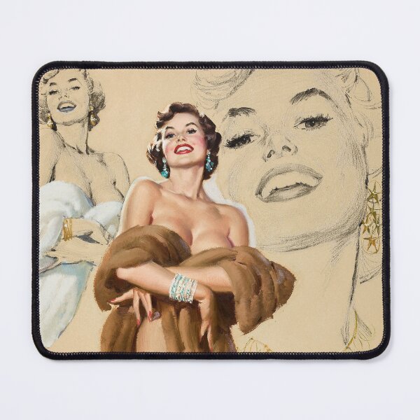 Item preview, Wrapped in Fur Pin-Up with Sketch Background Art by Al Buell - Beautiful Art - Classic Illustration Retro Pin-Up Model  designed and sold by centuryretromedia.