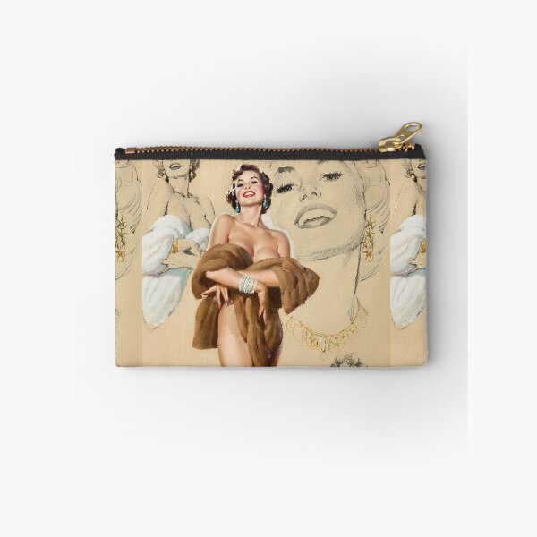 Item preview, Wrapped in Fur Pin-Up with Sketch Background Art by Al Buell - Beautiful Art - Classic Illustration Retro Pin-Up Model  designed and sold by centuryretromedia.