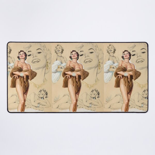 Item preview, Wrapped in Fur Pin-Up with Sketch Background Art by Al Buell - Beautiful Art - Classic Illustration Retro Pin-Up Model  designed and sold by centuryretromedia.