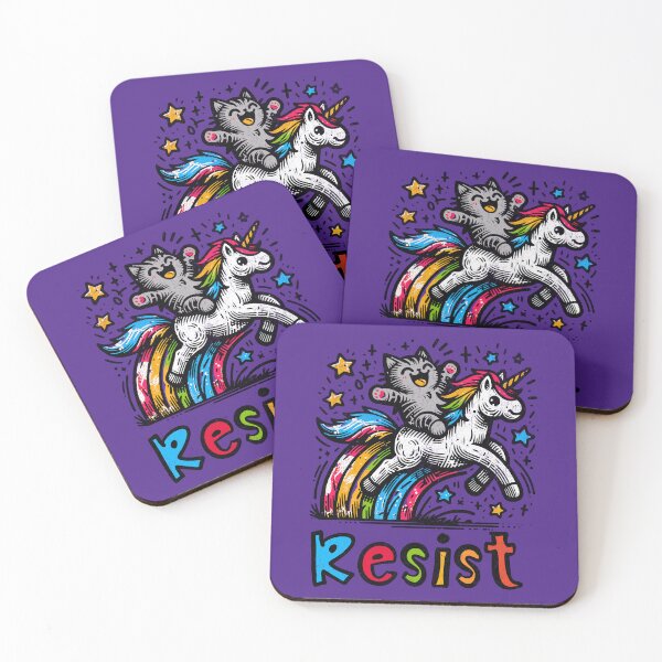 Item preview, Resist Cat Riding Unicorn Rainbow Protest Art designed and sold by chrisrivait.