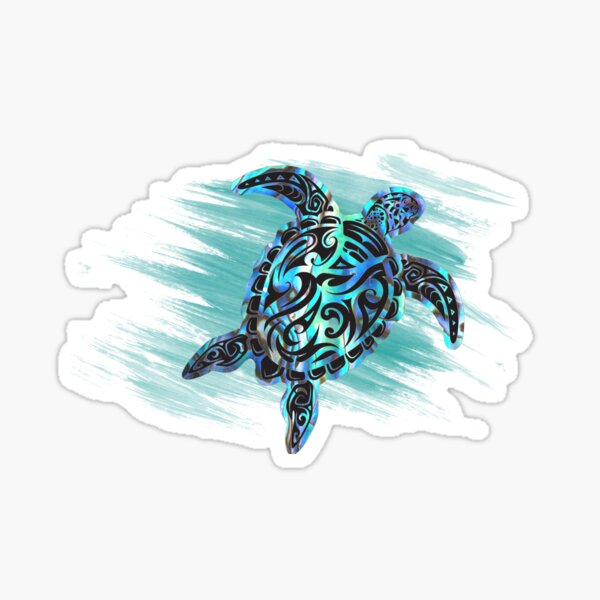 Aperçu de l'œuvre Tortue de siège de natation en style tribal et fond de paua bleu créée et vendue par headpossum.
