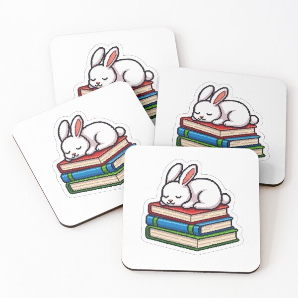 Item preview, Sleepy White Bunny on Books designed and sold by Pixel & Paw.