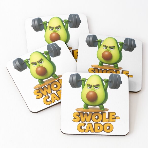 Item preview, Avocado lifting weights, text: ‘Swole-cado,’ bold cartoon style. designed and sold by Canvations.