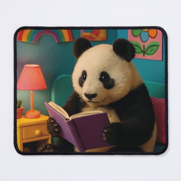 Item preview, cozy room, funny panda, reading a book designed and sold by Mauswohn.