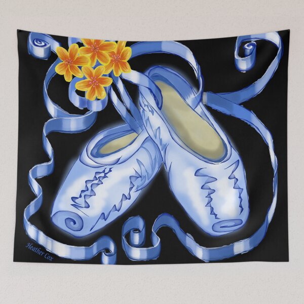 Item preview, Blue Pointe Shoes with Black background designed and sold by Heather Cox.