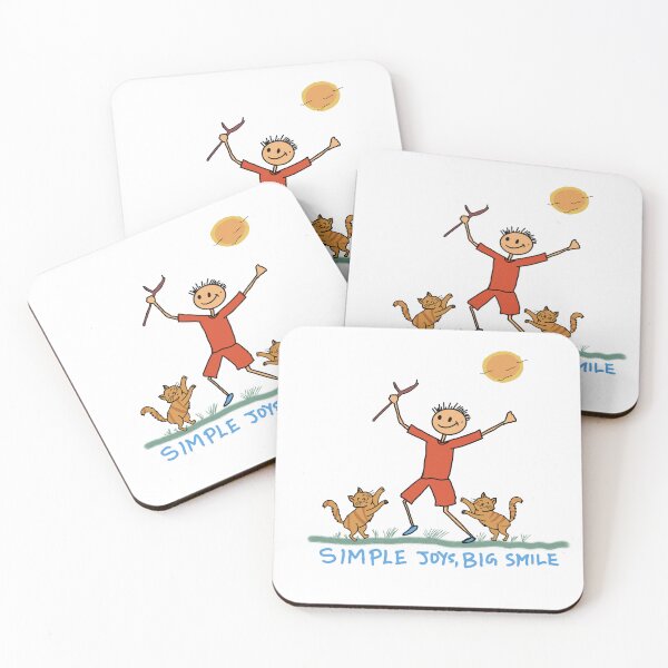 Item preview, Simple Joys Big Smile Stick Figure Art with Cats – Happiness Quote Design designed and sold by Popstudio85.