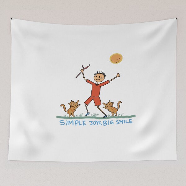 Item preview, Simple Joys Big Smile Stick Figure Art with Cats – Happiness Quote Design designed and sold by Popstudio85.