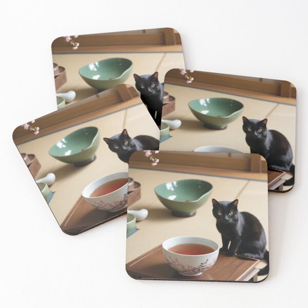 Item preview, Zen Moment with Black Cat and Cherry Blossom Tea – Japanese Interior Serenity designed and sold by Jade Ado.