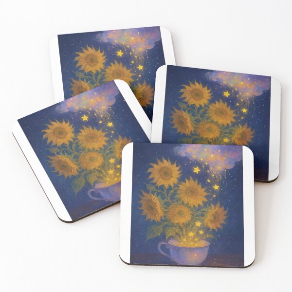 Item preview, Starry Sunflowers Dreamy Night Sky Illustration  designed and sold by TinaDu-.