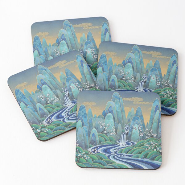 Item preview, Tranquil Mountains and Waterfall | Traditional Ink and Wash Landscape Art designed and sold by TinaDu-.