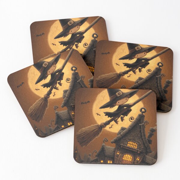 Item preview, Enchanted witch flying across the glowing Halloween night designed and sold by Piotrek0001.