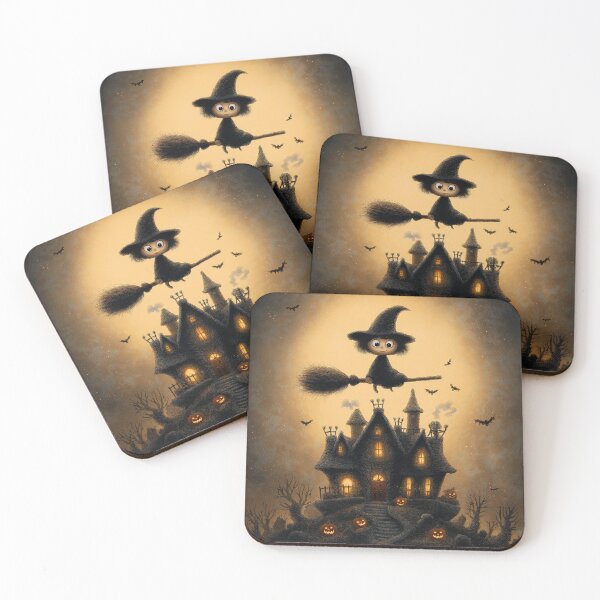 Item preview, Witch soaring high above pumpkins and glowing eyes designed and sold by Piotrek0001.